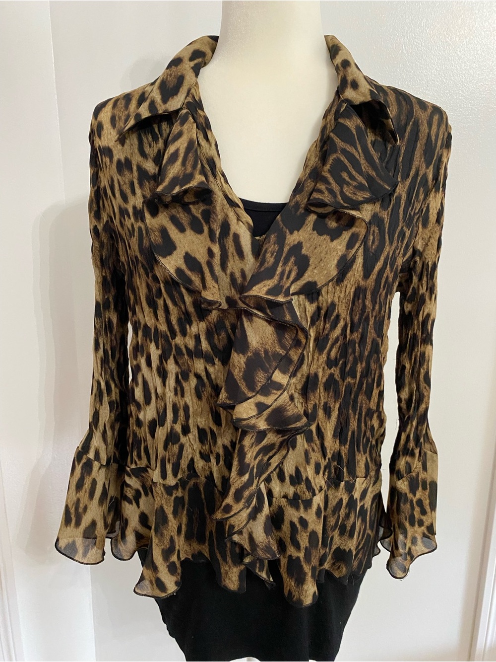 Sunny Leigh Leopard Print Ruffle Front Blouse - Size M